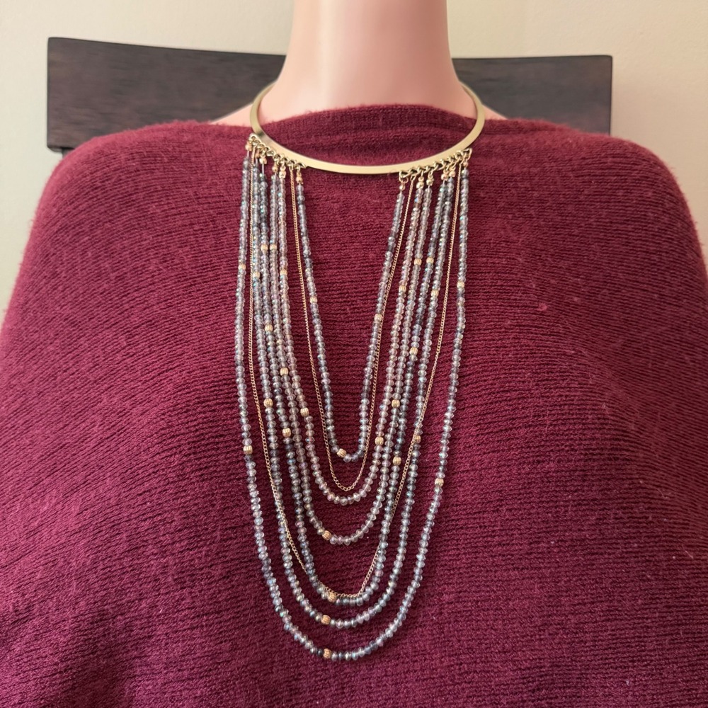 2010s Multi Color Collar Beaded Bib Necklace Bold Statement Boho Gold Tone OS